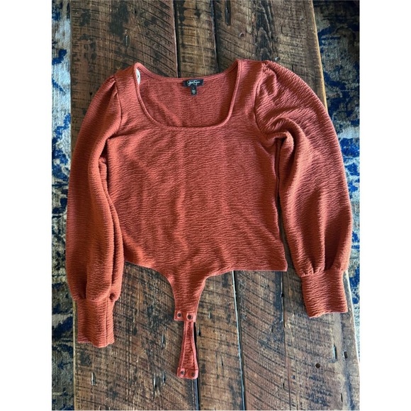 Jessica Simpson burnt orange textured bodysuit square neckline boho size large - Picture 10 of 14